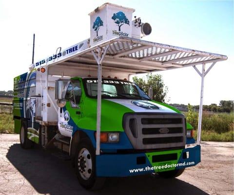 The Tree Doctor boom truck makes trimming and removing taller trees easy and lessens impact to your property.