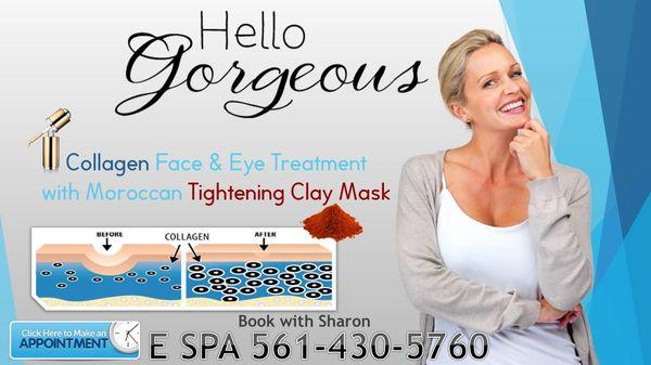 only $79 for a Collagen facial with tightening clay mask Ask for Sharon! 561-430-5760