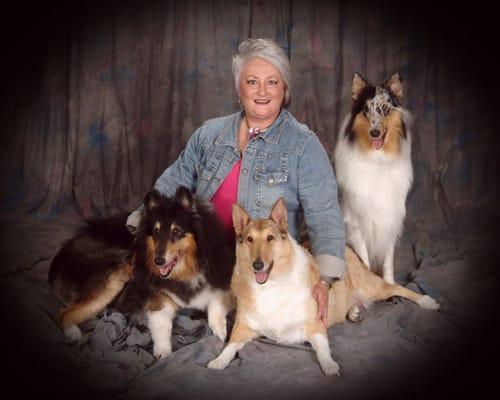 Sharla with Gracie, Camey & ZBieka - all purebred collies