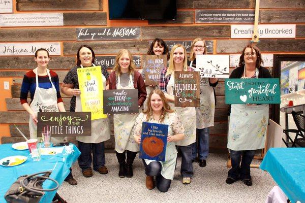 Painting and wood sign parties at Creatively Uncorked!