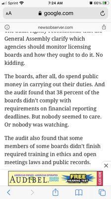 Public records were not opened. Ethics training was down. The FB behaved poorly. Pros that love  glasses, hair, and lipstick did better.