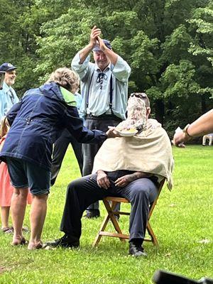 Pie in the face at a Grinder's game!