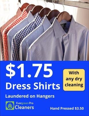 $3.50 dry cleaning pants, golf/polo, blouses, skirts, blazers