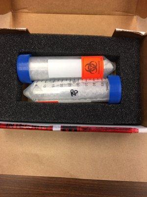 Blood Vials packed in the protective containers.