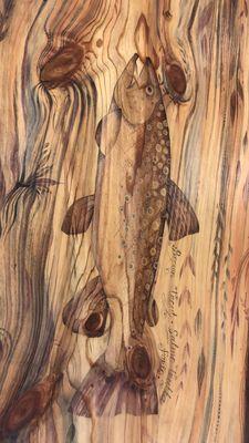 Live Edge pine stain painted fish