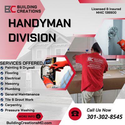 Our team of skilled and experienced handymen is ready to tackle all your home improvement and repair needs.