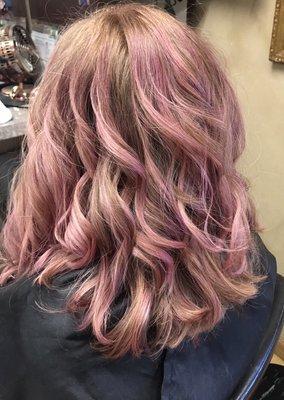 Rose gold base faded into a pink balayage