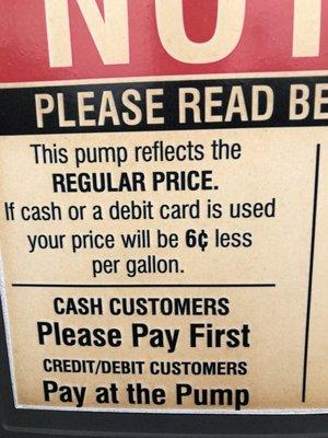 THIS IS A LIE. When using a debt card, you DO NOT get a discount.