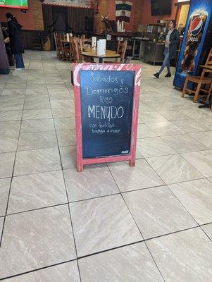 Menudo available on WEEKENDS ONLY!