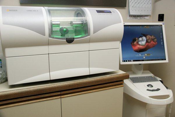 Our Cerec Machine which makes crowns in house so you leave with your new crown same day, very convenient.