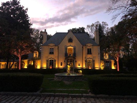 French Chateau fountain and lighting