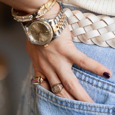 Vintage Rolex Watches and stacked bracelets make the perfect combo.