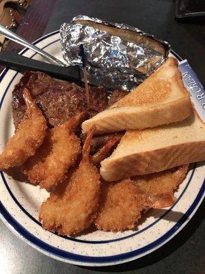 Rare steak on steak and shrimp night.