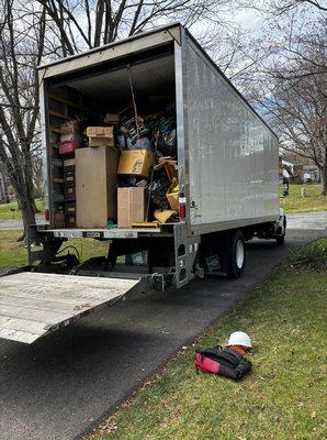 26 Foot box truck full of 4.9 tons of recyclable junk and items for donation