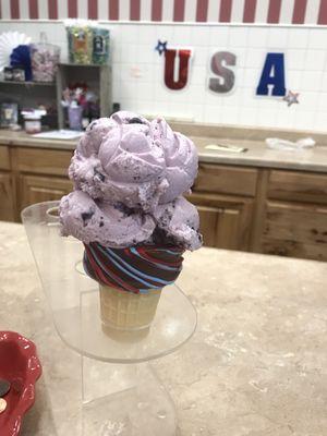 Huckleberry Ice Cream with America Cone! FYI, that's ONE scoop!