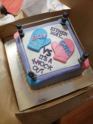 My friends wanted a boxing themed gender reveal! Everyone loved the cake, and was super excited to cut it open and see pink!!