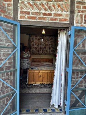 This bedroom was on their outside patio. Mr Weber would have so many different designs indoors & out. Such as the design of the bricks.