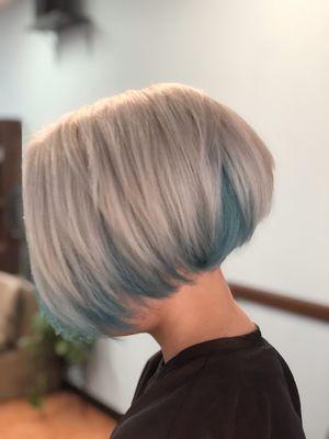 Platinum blonde and green /blue