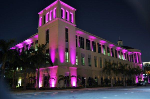 Breast Cancer Awareness month lights installation in Doral Government Center