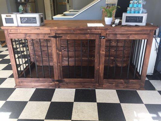 We create custom Kennels for home! Get rid of that ugly metal crate and have a beautifully crafted furniture piece made.