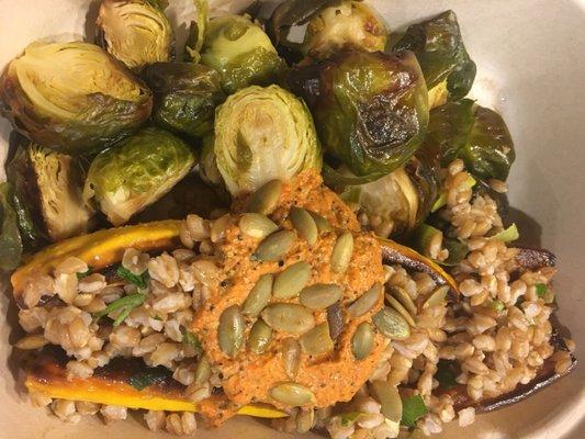 Stuffed Delicata with Farro and Red Pepper Sauce