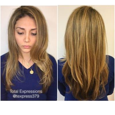 2 different blonde highlights, cut, and blowout my master stylist Rosanne