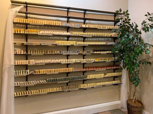 Homemade organic soaps on the drying rack