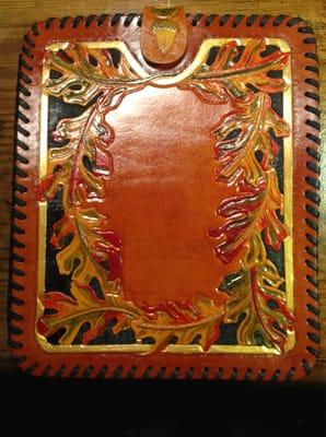 iPad case, tooled, dyed & painted by hand.