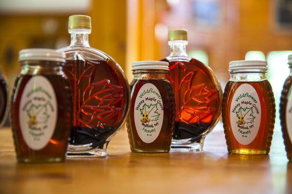 Our Hiney and Maple Syrup are for sale and also served at breakfast