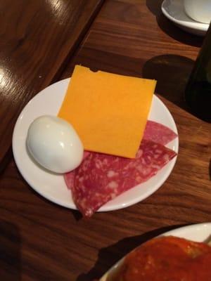 Boiled egg, cheese with a variety of ham... Including salami too!