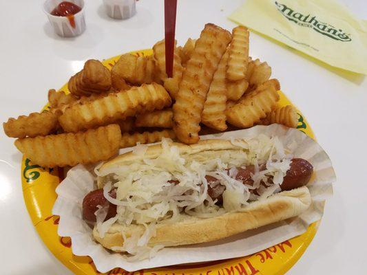 Nathan's crinkley cut fries and hot dog served here at LA Subs.