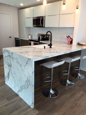 Formica's Calcutta Marble Island with Waterfall Leg!