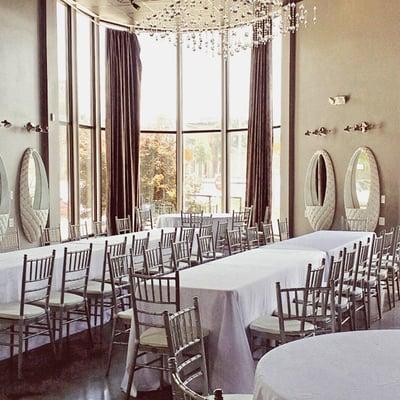 Silver Chiavari Chairs Atlanta, Centennial Olympic Park, 120" Round Linen, White 90"x156" Linen,Tables 8FT & 60" Rounds