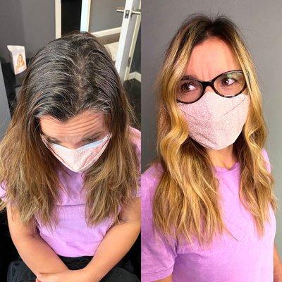 Balayage hair color and haircut.