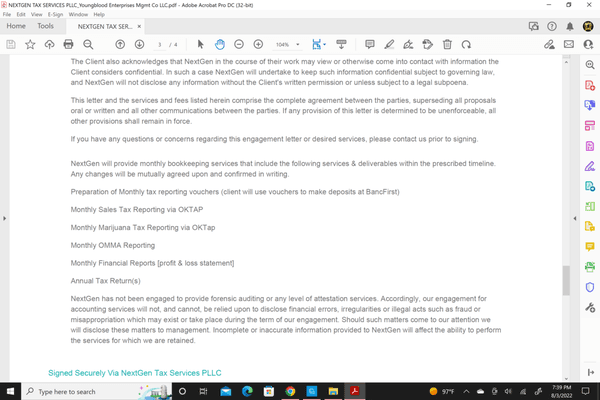 Contract clearly states that annual tax returns are included.