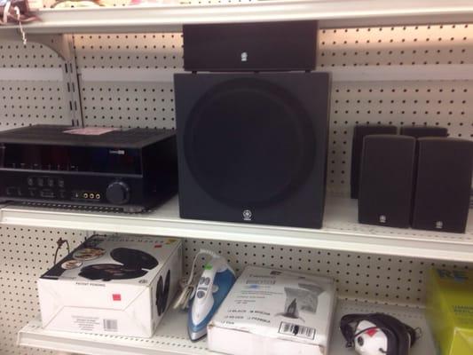 Yamaha 5.1 surround sound system with speakers and an amplified sub. Picked it up for $100 here. Sounds great! Like new!