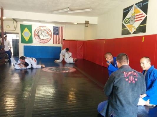 small class for a Saturday open mat:  4 brown belts, 1 black belt, 2 white belts and 1 blue belt