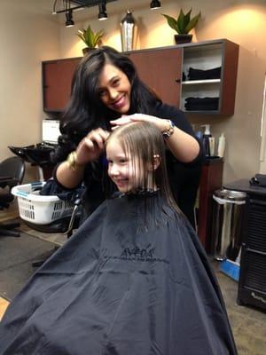 Hannah's first real salon haircut!