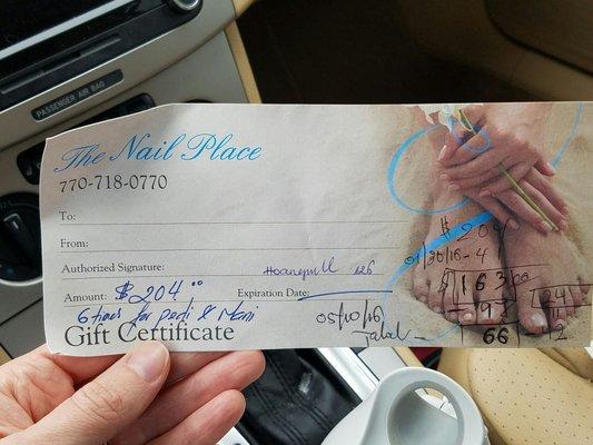 Beware! Bought a gift certificate with no expiration date and the same business "The Nail Place" won't honor their own piece of paper.