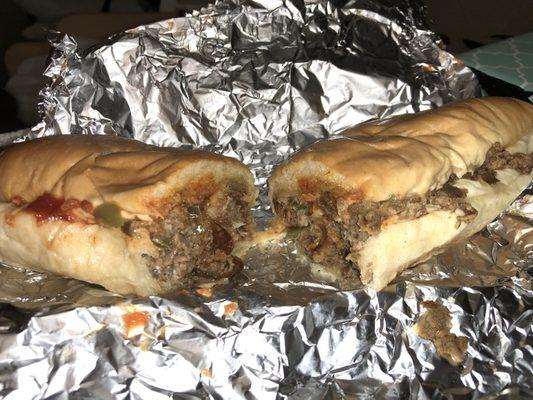 Philly steak and cheese sandwich