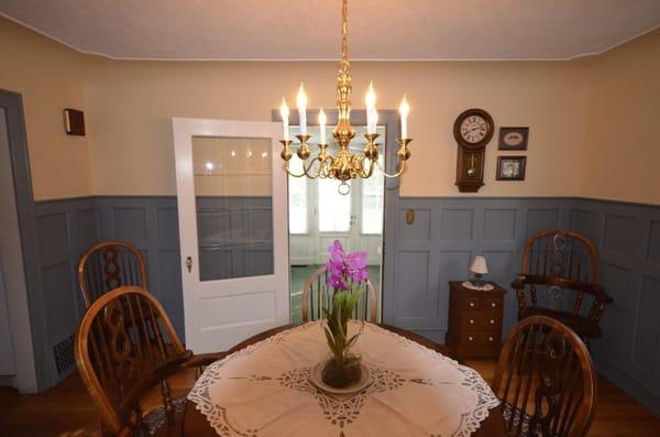 Carpentry work is so detailed of the wainscotting in the formal dining room.