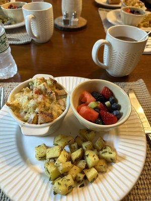 Strata, potatoes and fruit