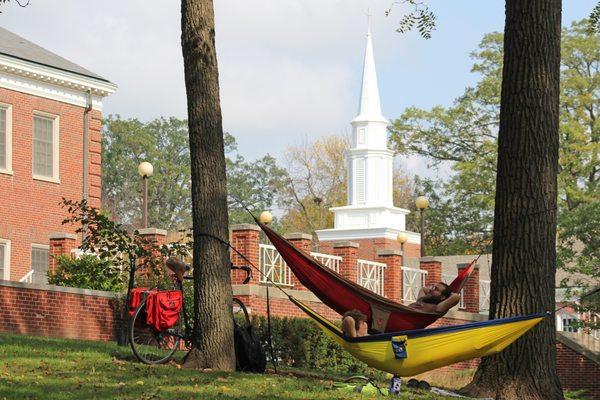 Students enjoy hammocking in the Valley.