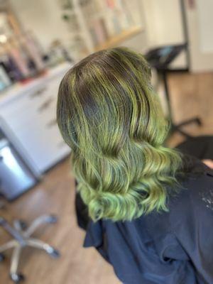 Vivid green balayage