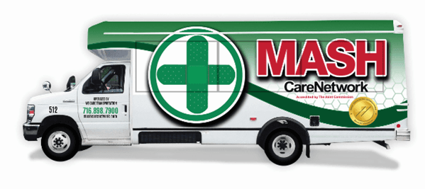 Our newly redesigned vehicles highlight our membership in the MASH Care Network of companies.