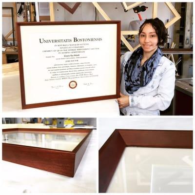 Cherry wood frame, museum glass and boards=$500.00 . The face of the newly graduated Juris Doctor when he sees it framed... Priceless !!!!