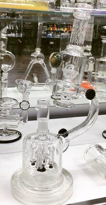 Cream Glass; two perks, microscope water pipe