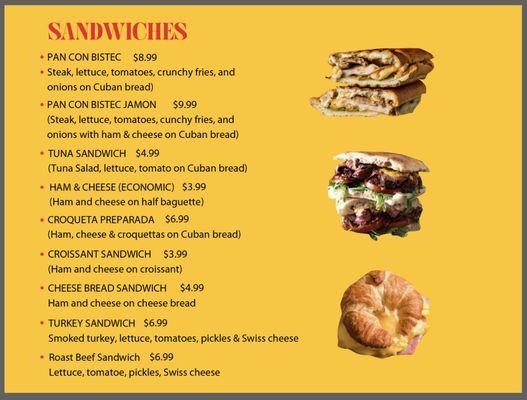 sandwich menu