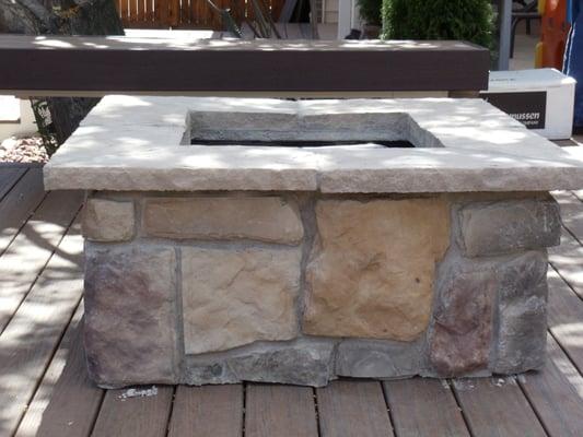 42" Square Stone Fire pit with Natural Field Stone Veneer & Natural Color Cap