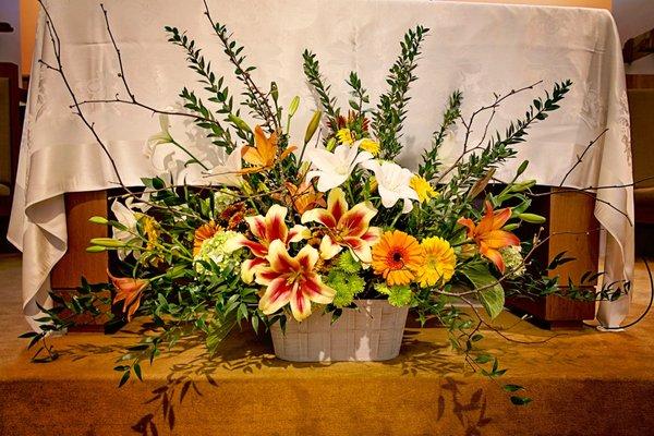 Bar mitzvah Bimah flower arrangement